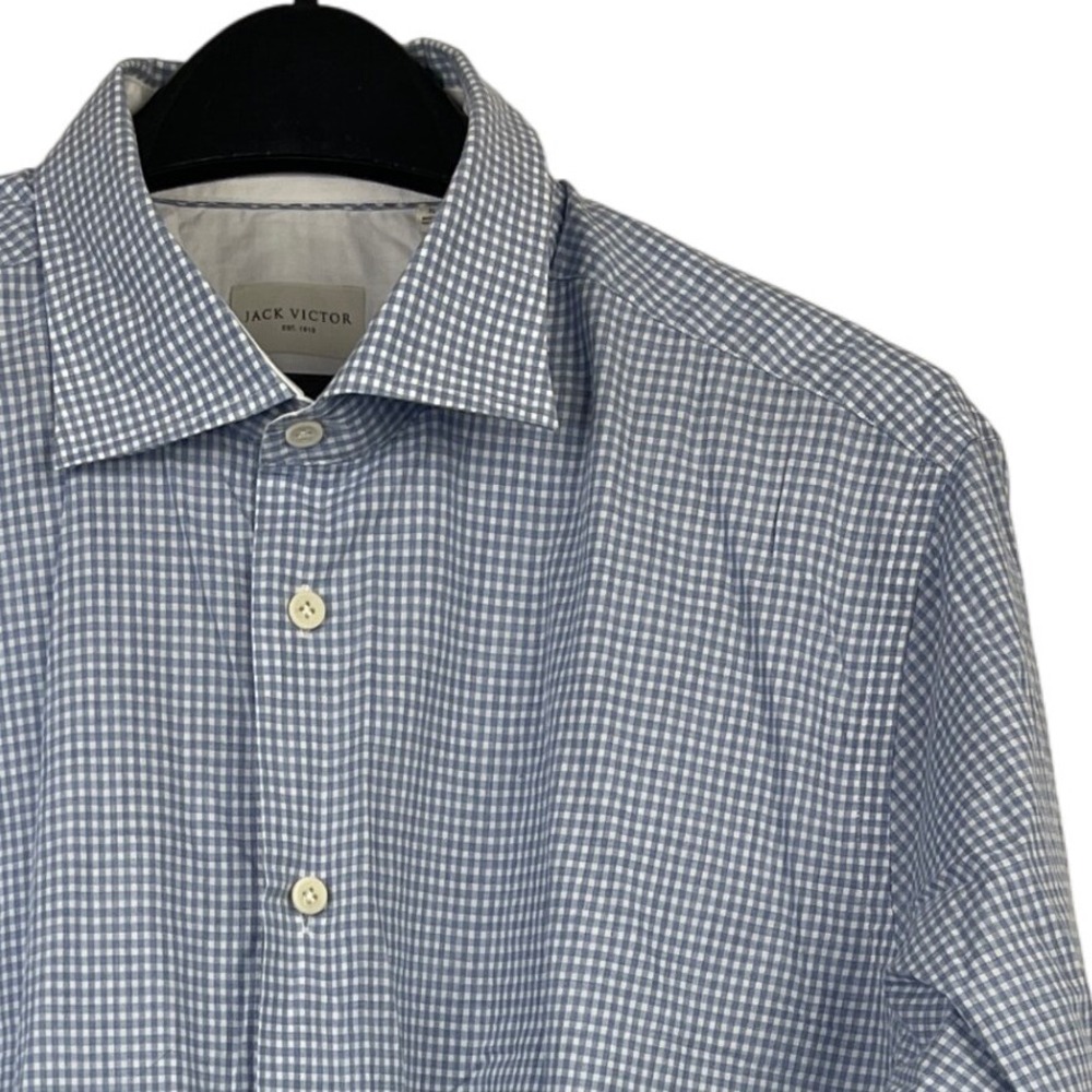 Jack Victor‎ Gingham Dress Shirt Button Up Mens XL Cotton Flip Cuff L/S Blue